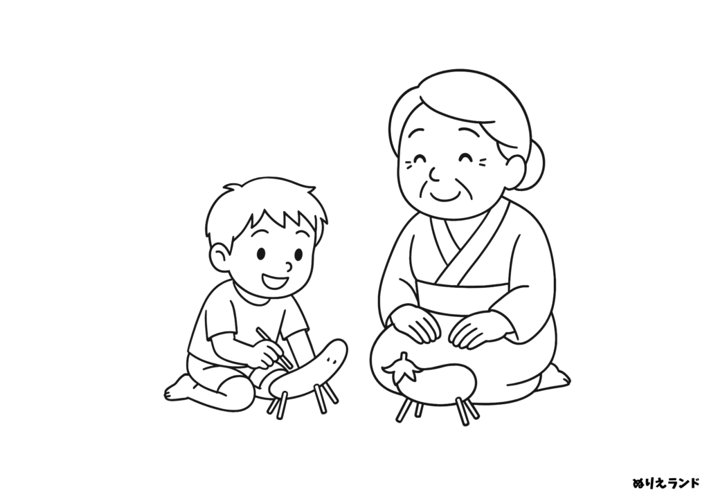 お盆の精霊馬づくり｜高齢者向け塗り絵素材【無料ダウンロード】