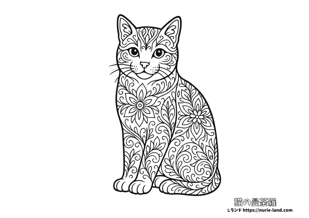 大人の塗り絵 猫×マンダラ模様｜繊細で美しい無料塗り絵素材