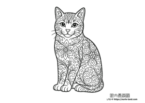 大人の塗り絵 猫×マンダラ模様｜繊細で美しい無料塗り絵素材