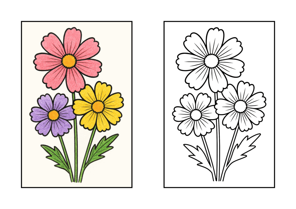 コスモスの塗り絵｜9月にぴったり秋の花｜高齢者向け無料ダウンロード