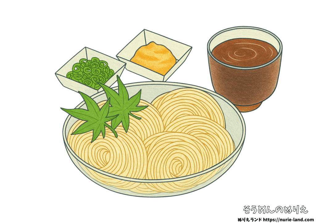 見本付き！素麺の塗り絵｜高齢者向け夏の無料素材（7月・8月の季節行事にも）