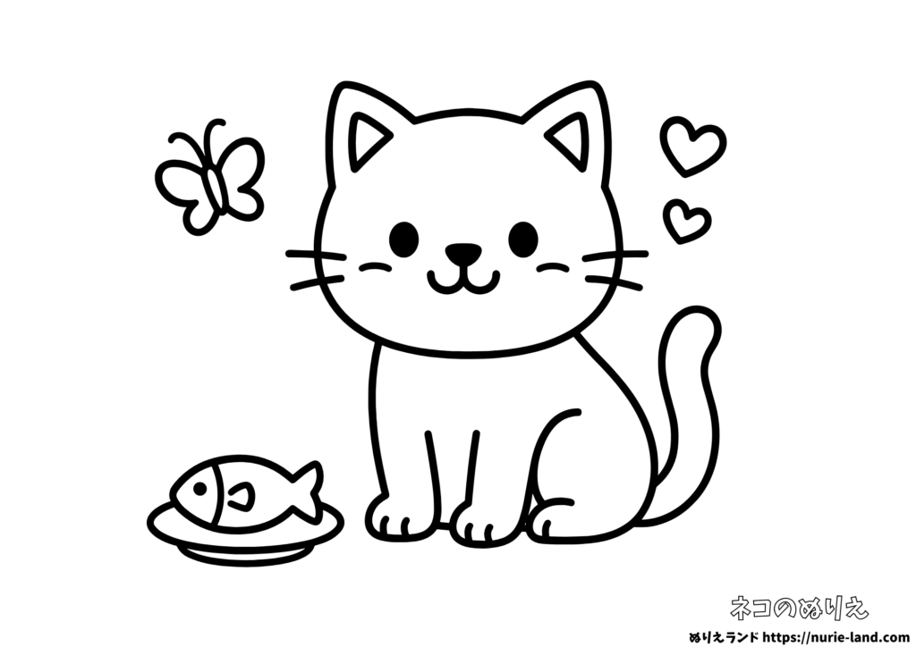 子供向け無料ぬりえ｜かわいいネコとおやつの時間｜保育園でも使える素材