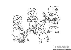 夏・8月におすすめ！高齢者も楽しめる流しそうめんの無料塗り絵