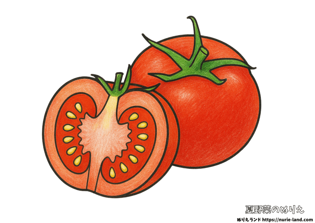 7月・8月におすすめ｜夏野菜トマトの塗り絵＆ちぎり絵見本付（高齢者向け）