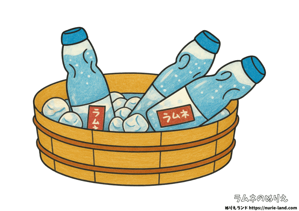 高齢者向けぬりえ｜ラムネで感じる夏の涼｜見本付き・7月8月におすすめ無料素材