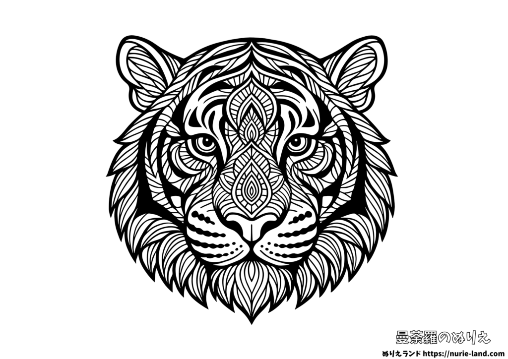 トラの曼荼羅塗り絵｜迫力ある表情を幾何学で表現｜大人向け無料ダウンロード