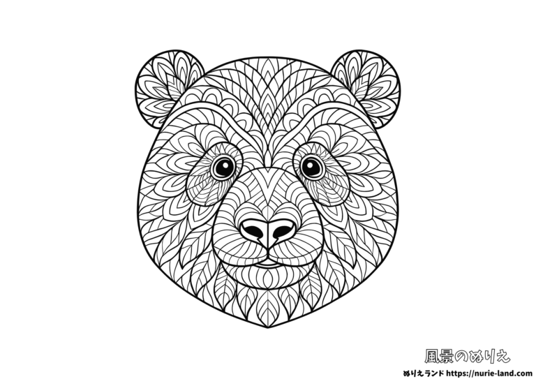 パンダのゼンタングルの塗り絵イラスト