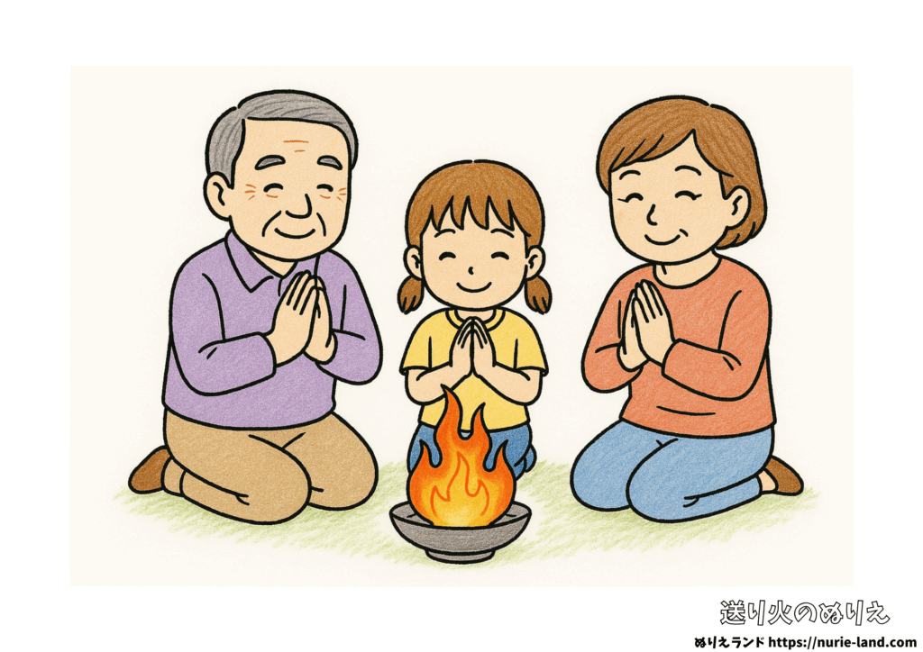 8月の送り火の塗り絵｜お盆の祈りを丁寧に彩る｜高齢者向け無料ダウンロード