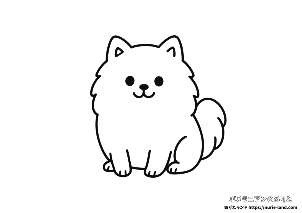 ポメラニアンのぬりえ｜ゆるくてかわいい犬｜幼児向け無料ダウンロード素材｜白背景・塗りやすい線画