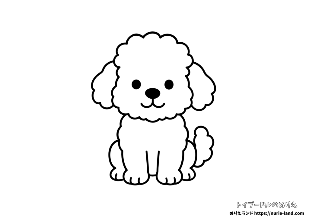 トイプードルのぬりえ｜ゆるキャラ風でかわいい犬｜幼児向け無料ダウンロード素材｜シンプル線画