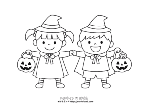 マントを着た子供のハロウィンぬりえ｜幼児向け10月行事素材｜簡単でかわいい仮装｜無料印刷・ダウンロード用