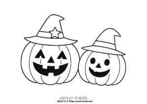 ジャック・オ・ランタンのぬりえ｜帽子付きかぼちゃが楽しい｜10月の幼児向けハロウィン素材｜無料ダウンロードOK