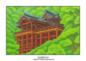 祐徳稲荷神社の高齢者向け塗り絵｜夏の無料ぬりえ素材｜8月の風景｜色鉛筆で楽しく塗れる構成｜指先リハビリにも