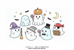 かわいいお化けの塗り絵｜子供向け／ハロウィン／簡単で楽しい／無料ダウンロード素材