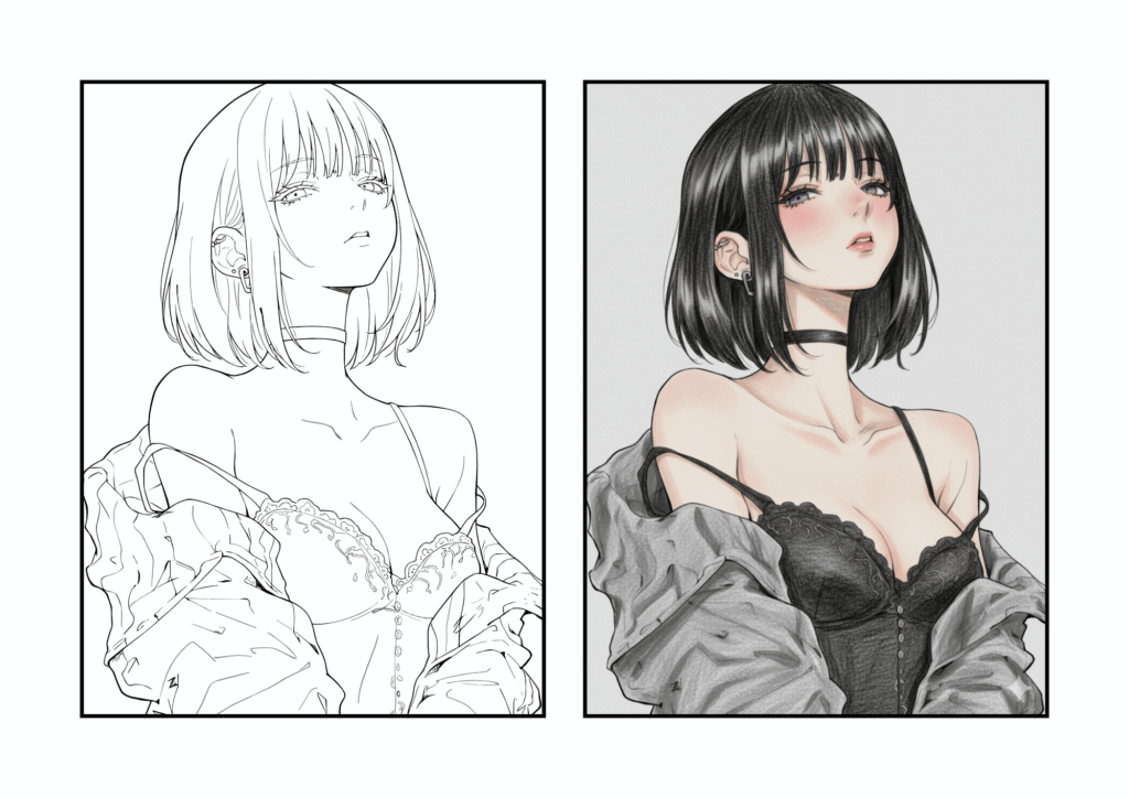 かっこいい女の子の塗り絵｜無料ダウンロード素材｜幼児向け｜簡単で綺麗｜見本付きぬりえ