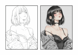 かっこいい女の子の塗り絵｜無料ダウンロード素材｜幼児向け｜簡単で綺麗｜見本付きぬりえ
