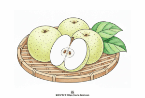高齢者向け秋の塗り絵｜無料ダウンロードできる梨と竹ざるの線画イラスト素材