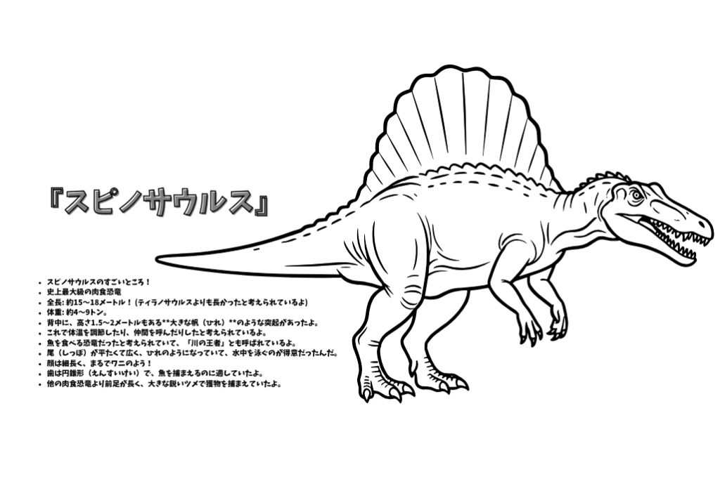 スピノサウルス図鑑ぬりえのアイキャッチ画像です