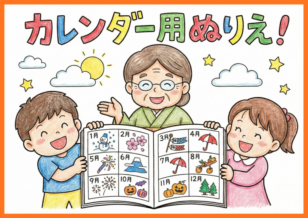 カレンダー用のぬりえ一覧ページに行くための画像
