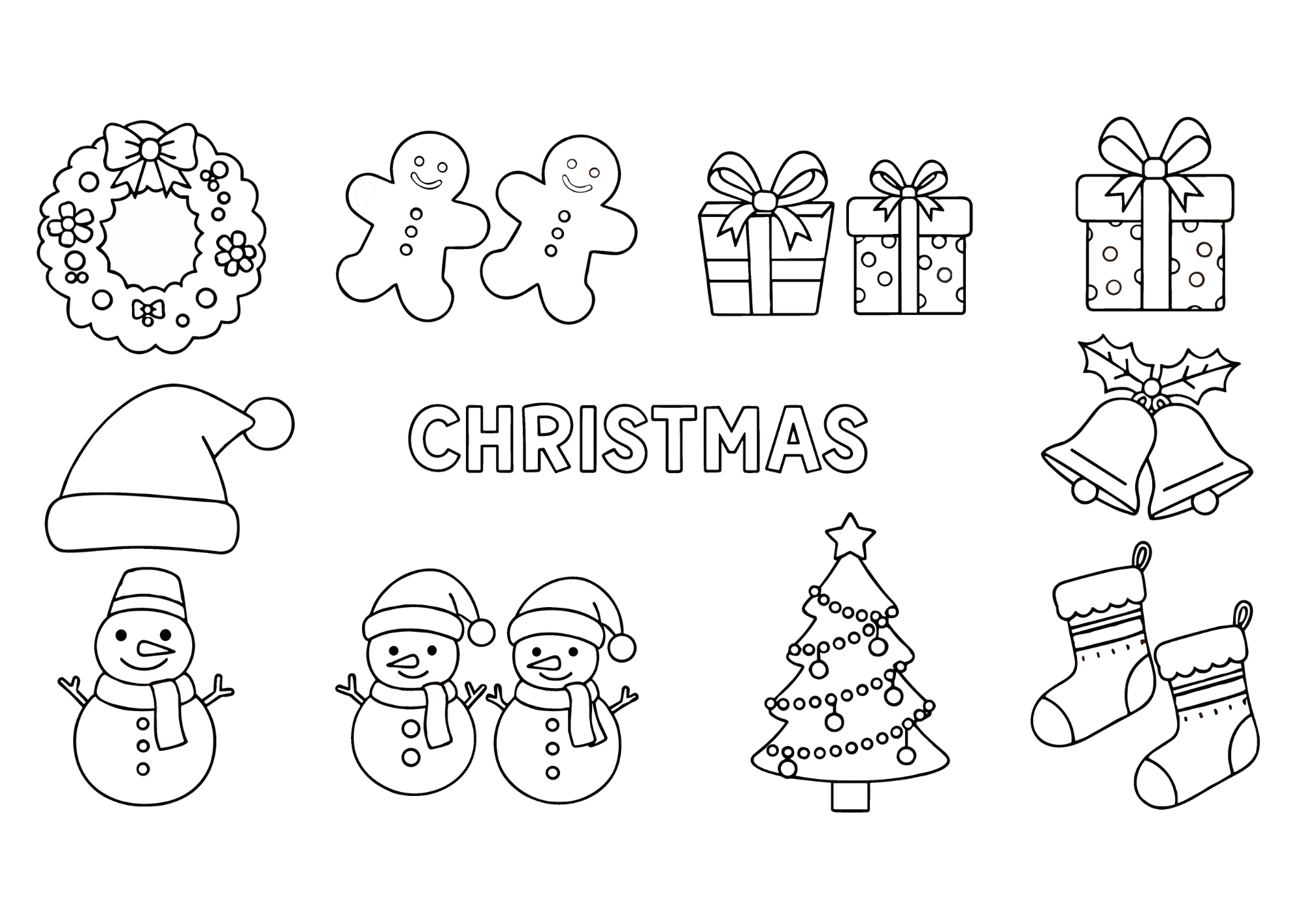 クリスマスの塗り絵イラスト|幼児向け|簡単で楽しいぬりえ素材|冬の無料ダウンロード