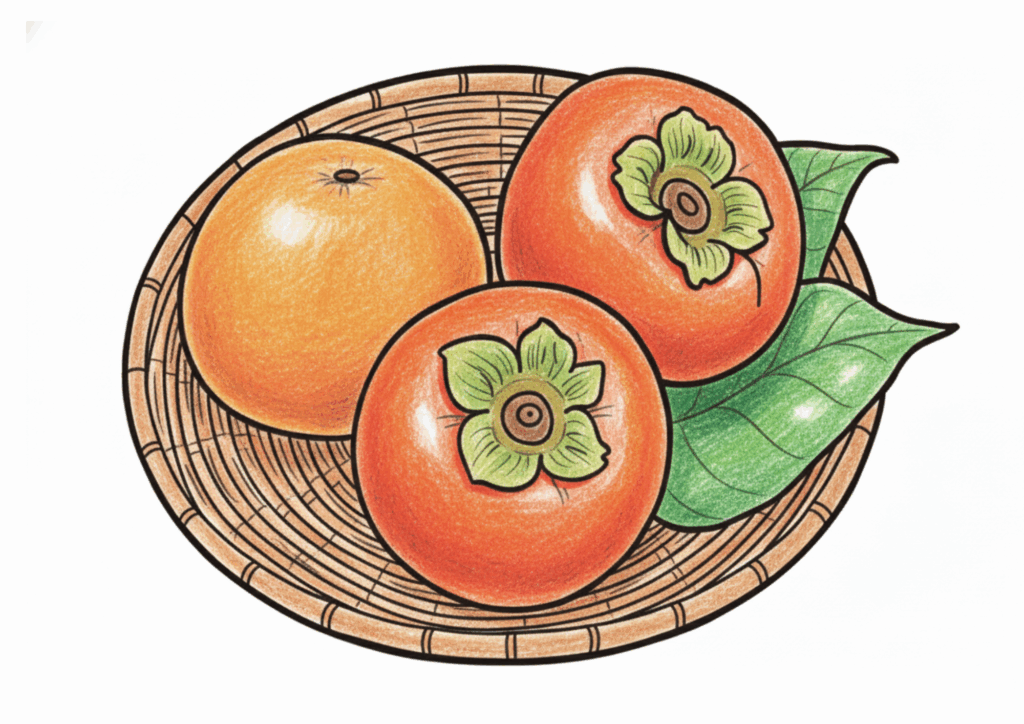 柿の塗り絵｜高齢者向け｜秋の味覚を塗って楽しむ｜太めの線で見やすい｜無料ダウンロード