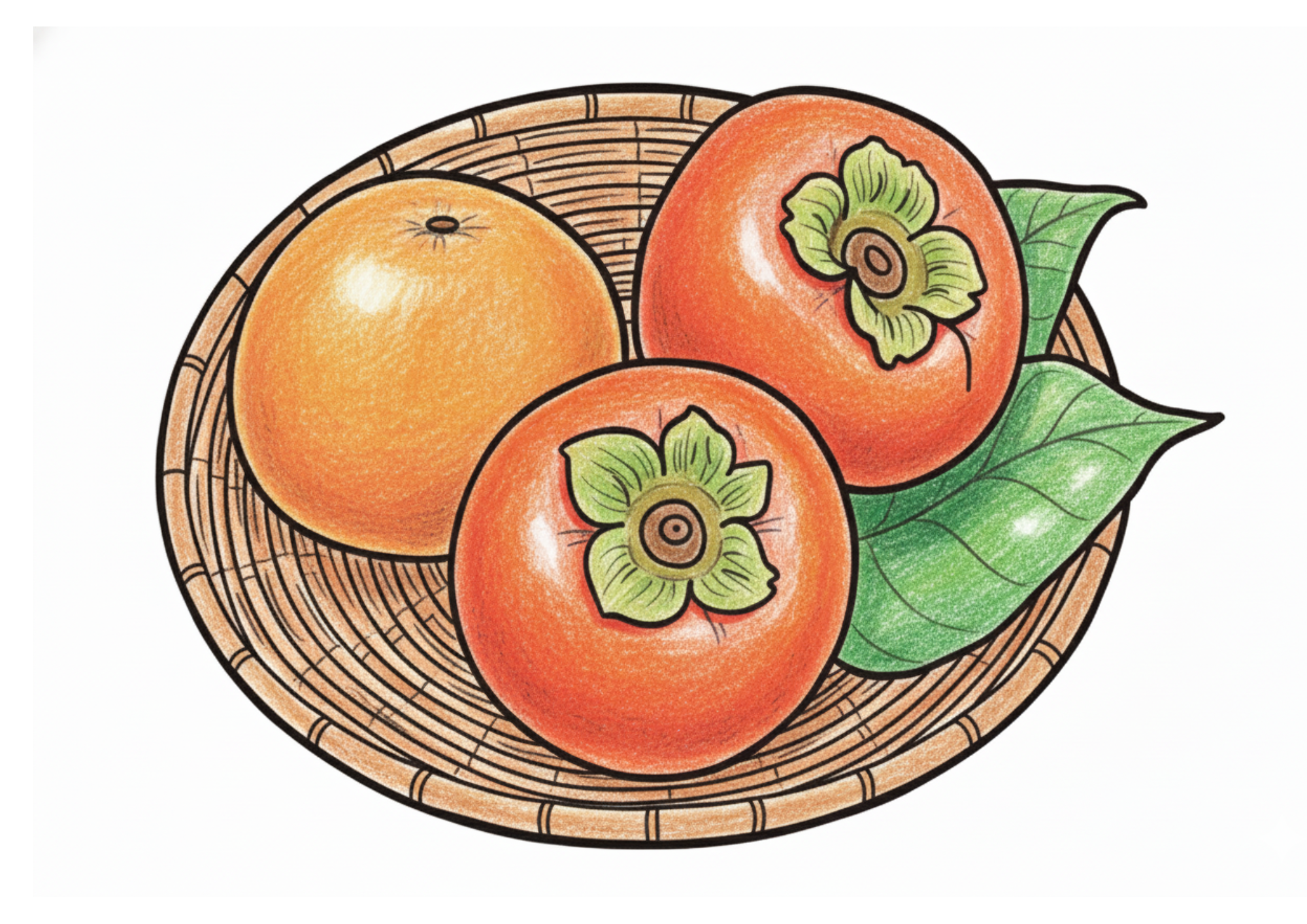 柿の塗り絵｜高齢者向け｜秋の味覚を塗って楽しむ｜太めの線で見やすい｜無料ダウンロード
