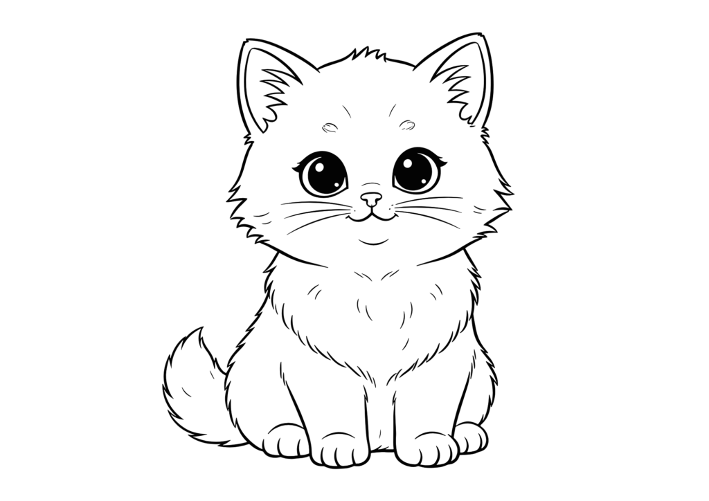 こねこの無料ぬりえ｜幼児向け｜簡単でかわいい動物イラスト｜動物シリーズ｜ダウンロード