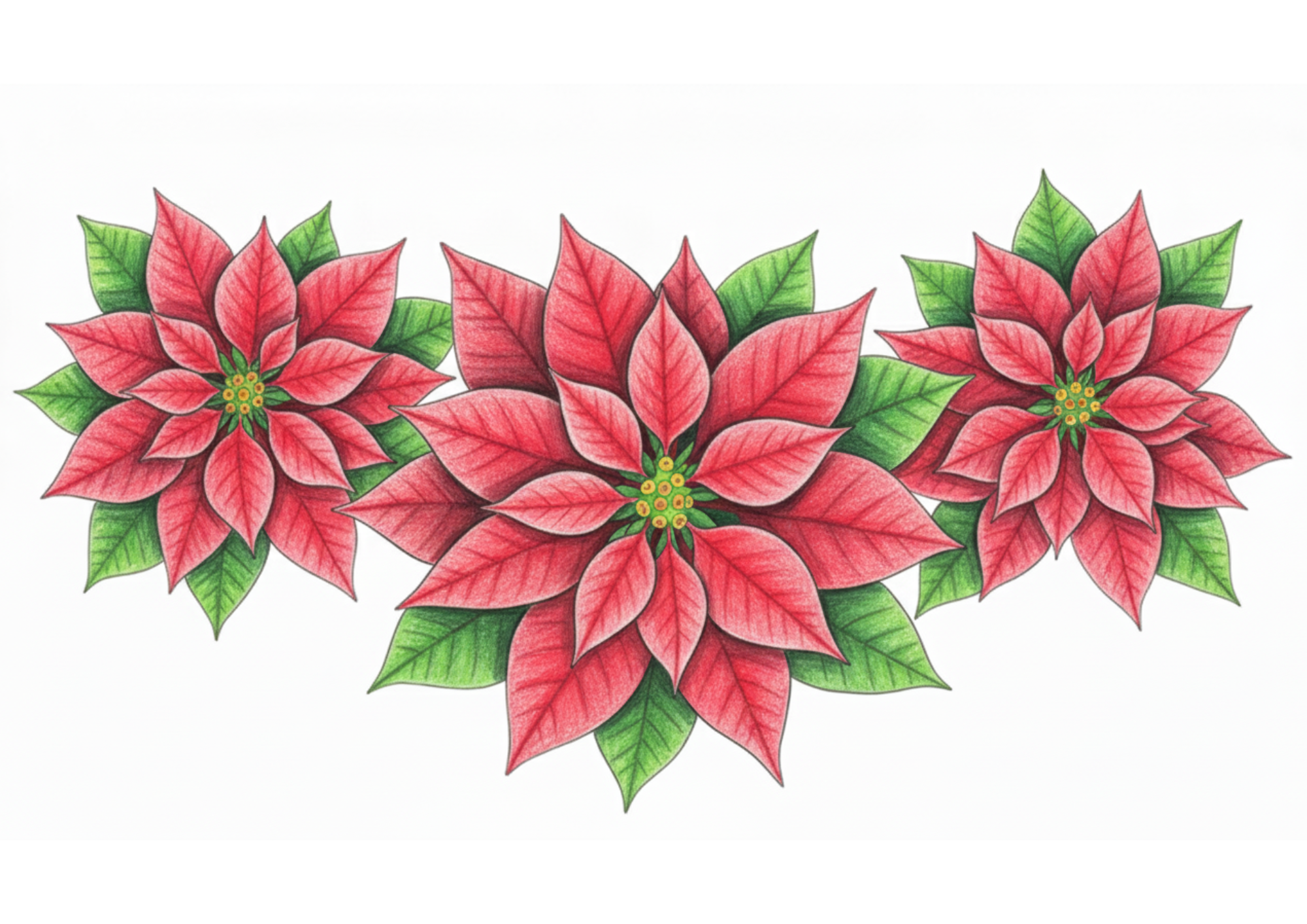 ポインセチアの無料ぬりえイラスト|高齢者向け|見本付き|12月の花|冬の貼り絵素材にも|ダウンロード