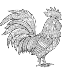 ゼンタングル風の鶏の塗り絵イラスト｜大人向け｜繊細な模様が魅力｜無料ぬりえ｜ダウンロード