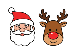 サンタとトナカイの無料ぬりえイラスト|幼児向け|簡単でかわいい|冬・クリスマス|ダウンロード