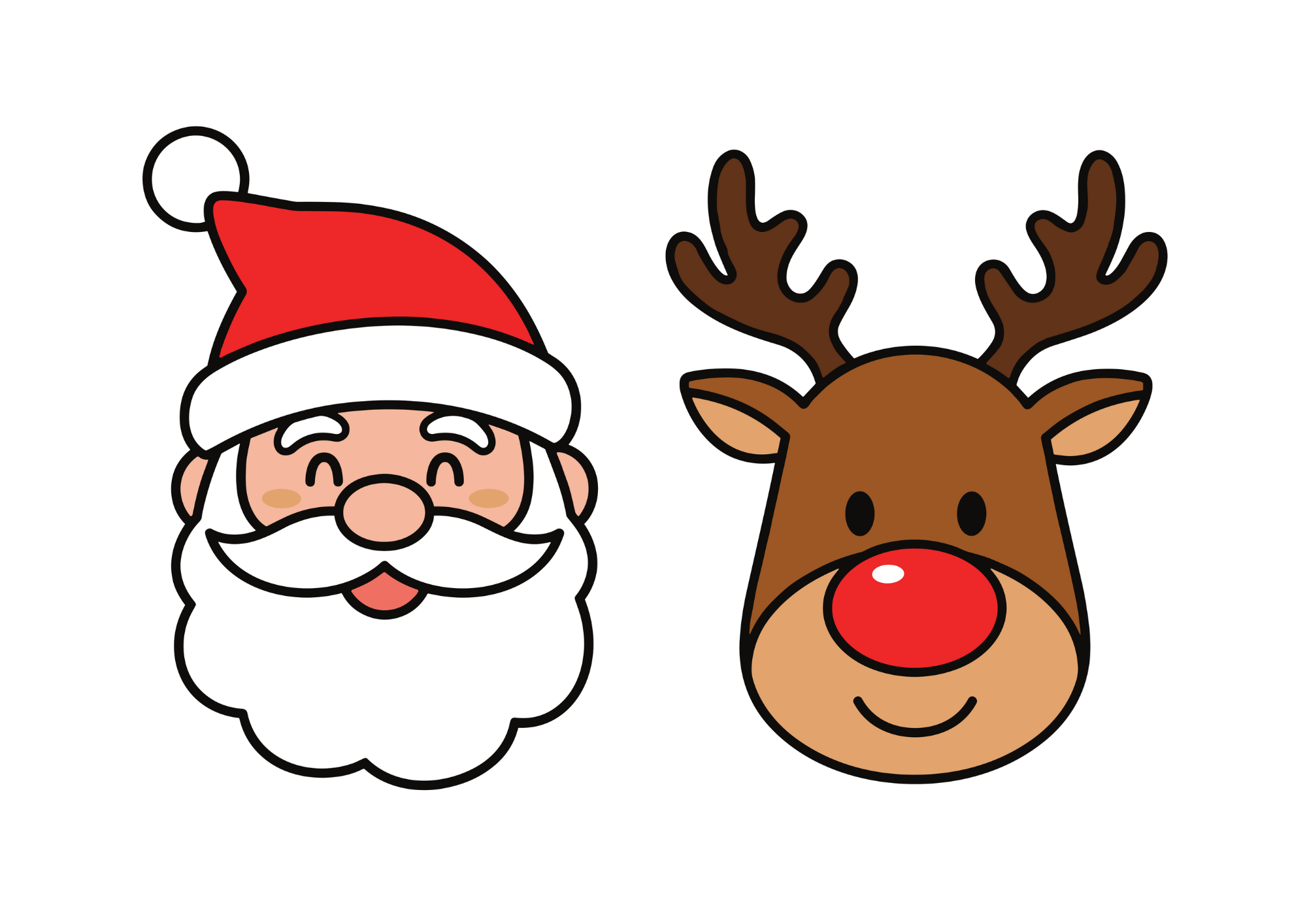 サンタとトナカイの無料ぬりえイラスト|幼児向け|簡単でかわいい|冬・クリスマス|ダウンロード