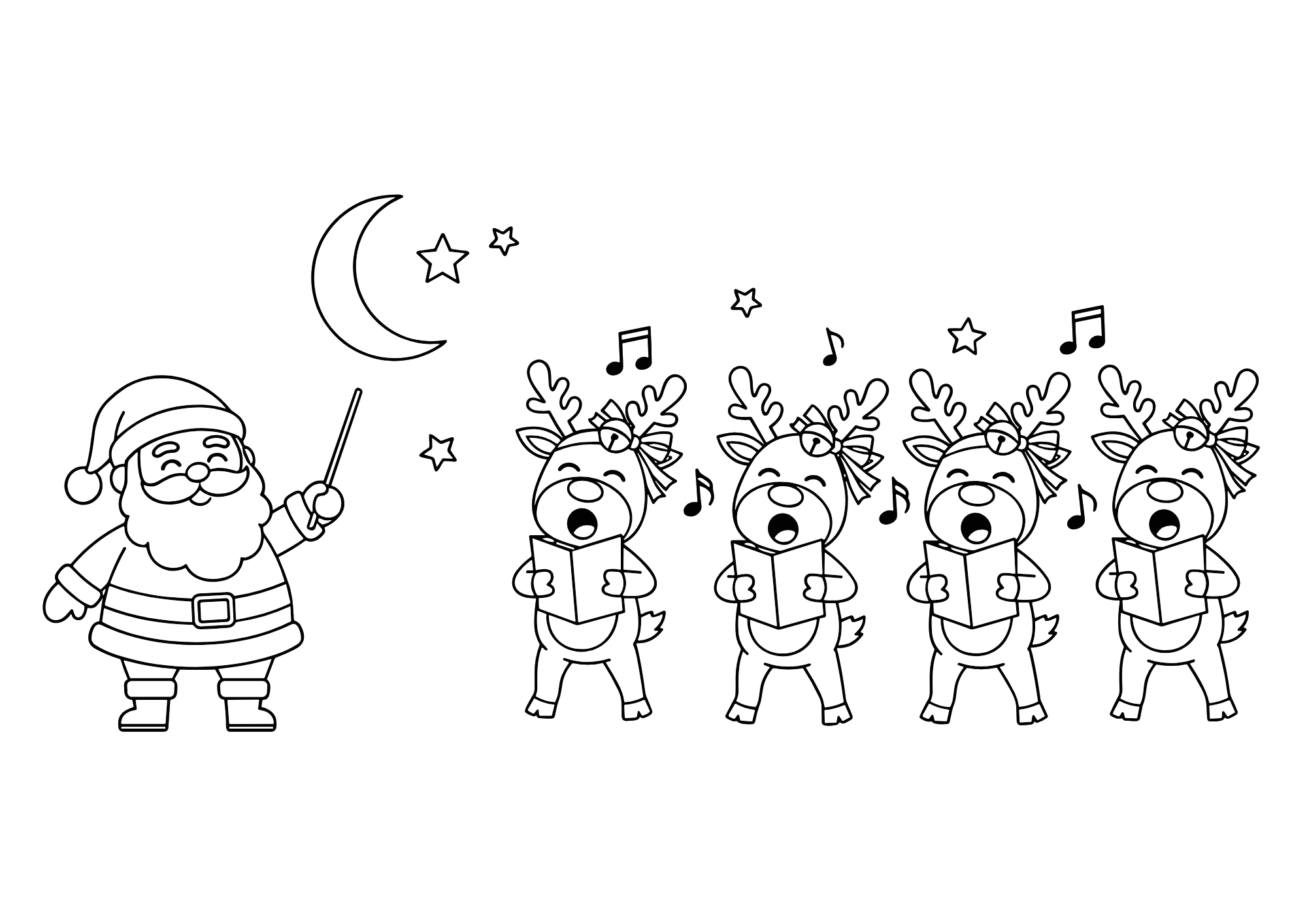 サンタとトナカイの無料ぬりえイラスト｜幼児向け｜簡単でかわいい｜冬のイベント｜ダウンロード
