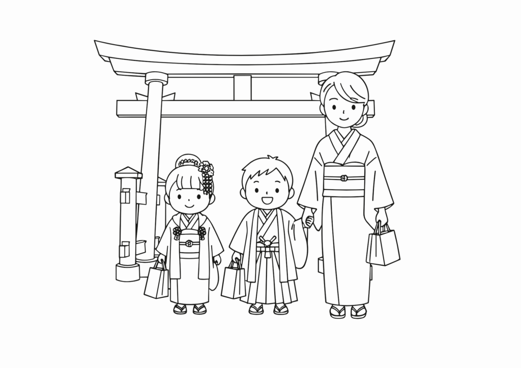 七五三の塗り絵｜高齢者向け｜懐かしい秋の行事を塗って楽しめる｜簡単で塗りやすい無料ダウンロード