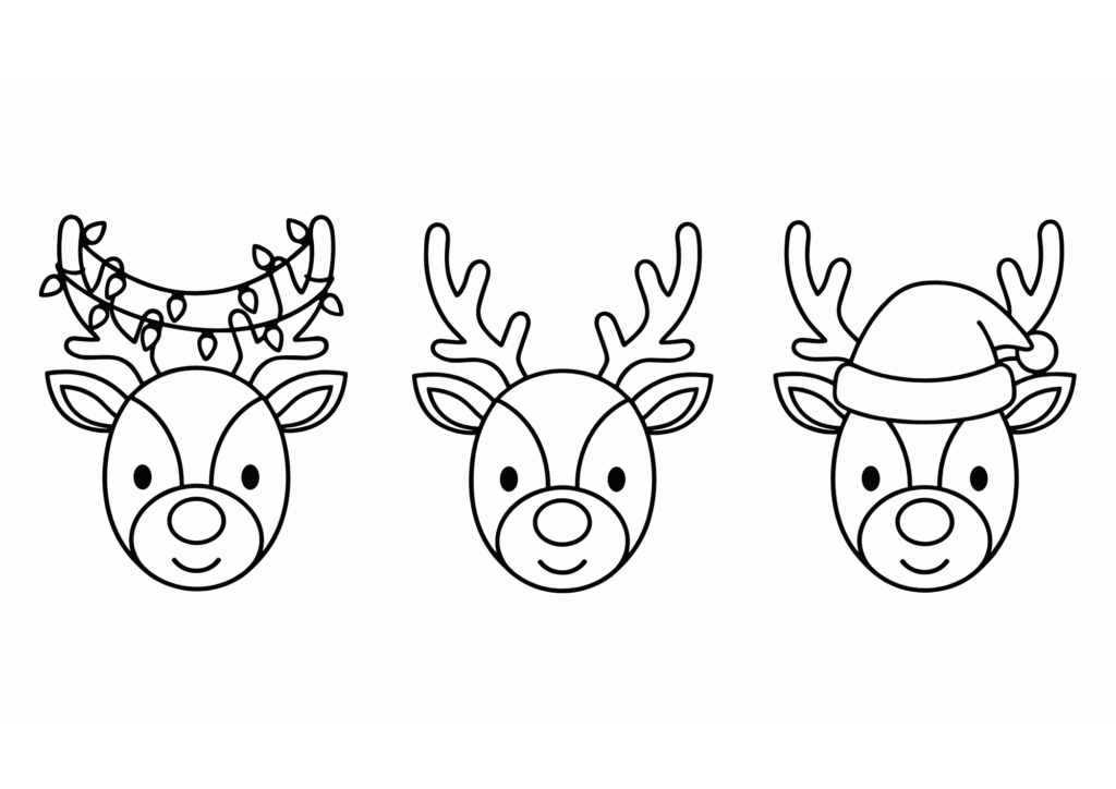クリスマスのトナカイの塗り絵イラスト 白黒 無料ダウンロード 印刷用