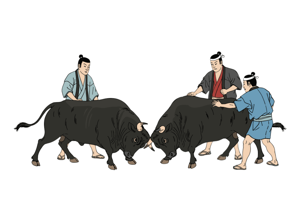 牛の角突きの無料ぬりえ｜高齢者向け｜懐かしい伝統行事｜秋の風物詩｜ダウンロード