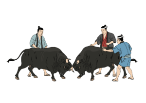 牛の角突きの無料ぬりえ｜高齢者向け｜懐かしい伝統行事｜秋の風物詩｜ダウンロード