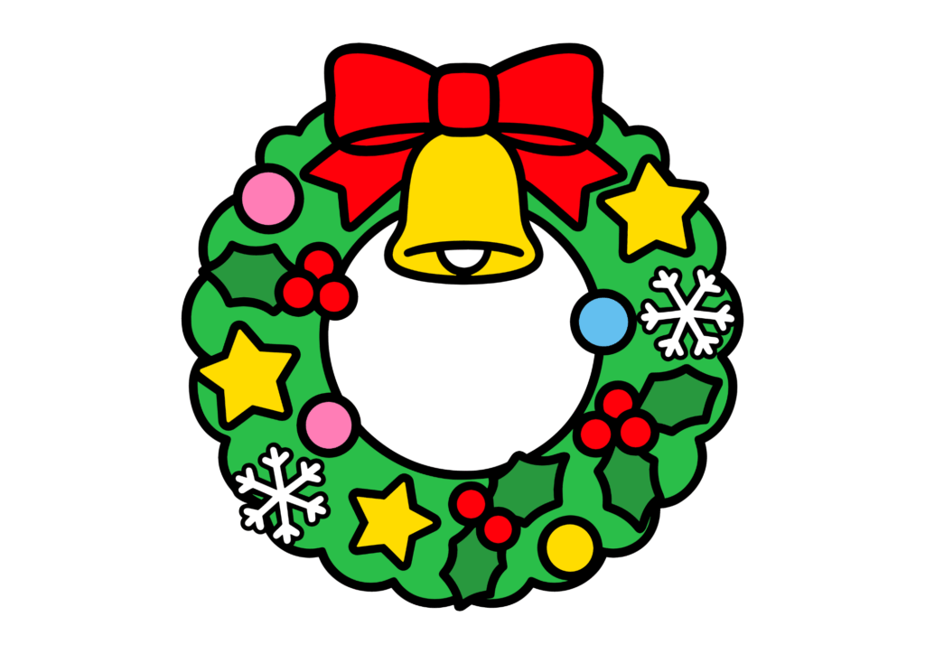 クリスマスリースの虫食い塗り絵の塗り絵 カラー見本 無料ダウンロード