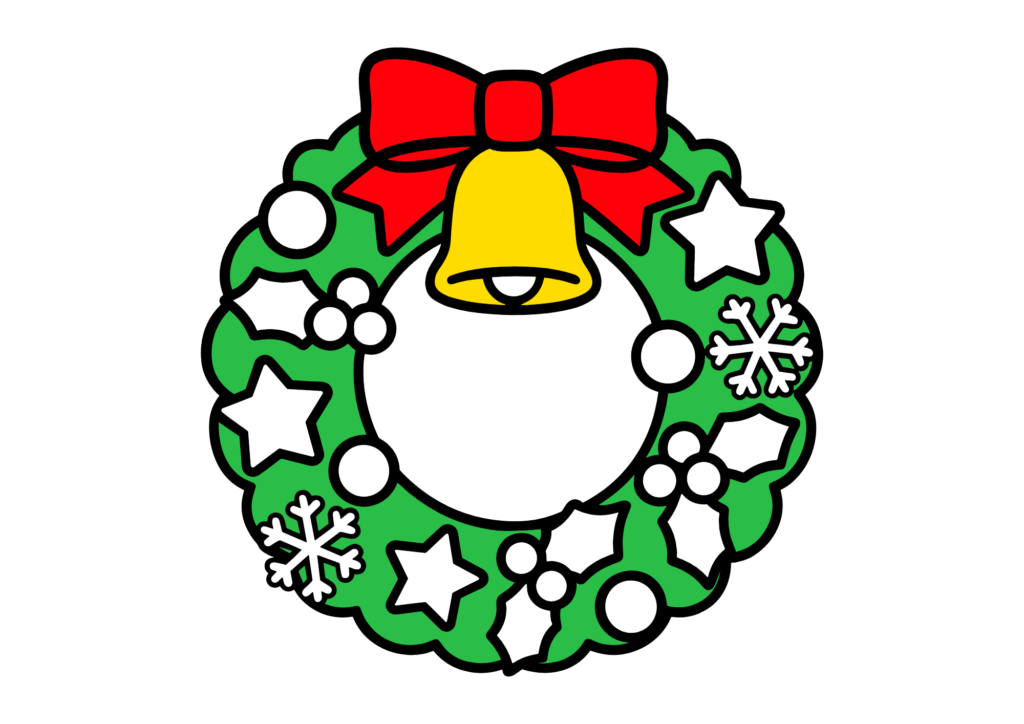 クリスマスリースの虫食い無料ぬりえ｜幼児向け｜はじめての塗り絵｜冬の行事｜ダウンロード