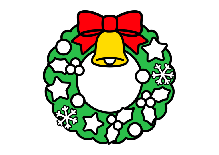 クリスマスリースの虫食いの塗り絵イラスト