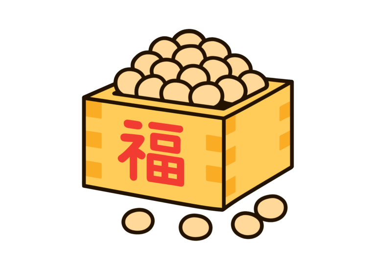 「福」の升と豆のぬりえイラストの塗り絵イラスト