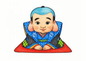 福助人形の無料ぬりえイラスト｜高齢者向け｜縁起物で塗りやすい｜冬の風物詩｜ダウンロード