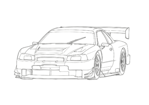 GTRレーシングカーの無料ぬりえイラスト｜大人向け｜リアル線画｜趣味・ストレス解消に最適な塗り絵素材