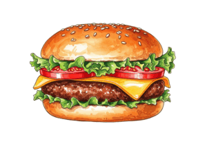 ハンバーガーの無料ぬりえイラスト｜幼児向け｜見本付き・ちぎり絵にも｜たべものシリーズ｜ダウンロード