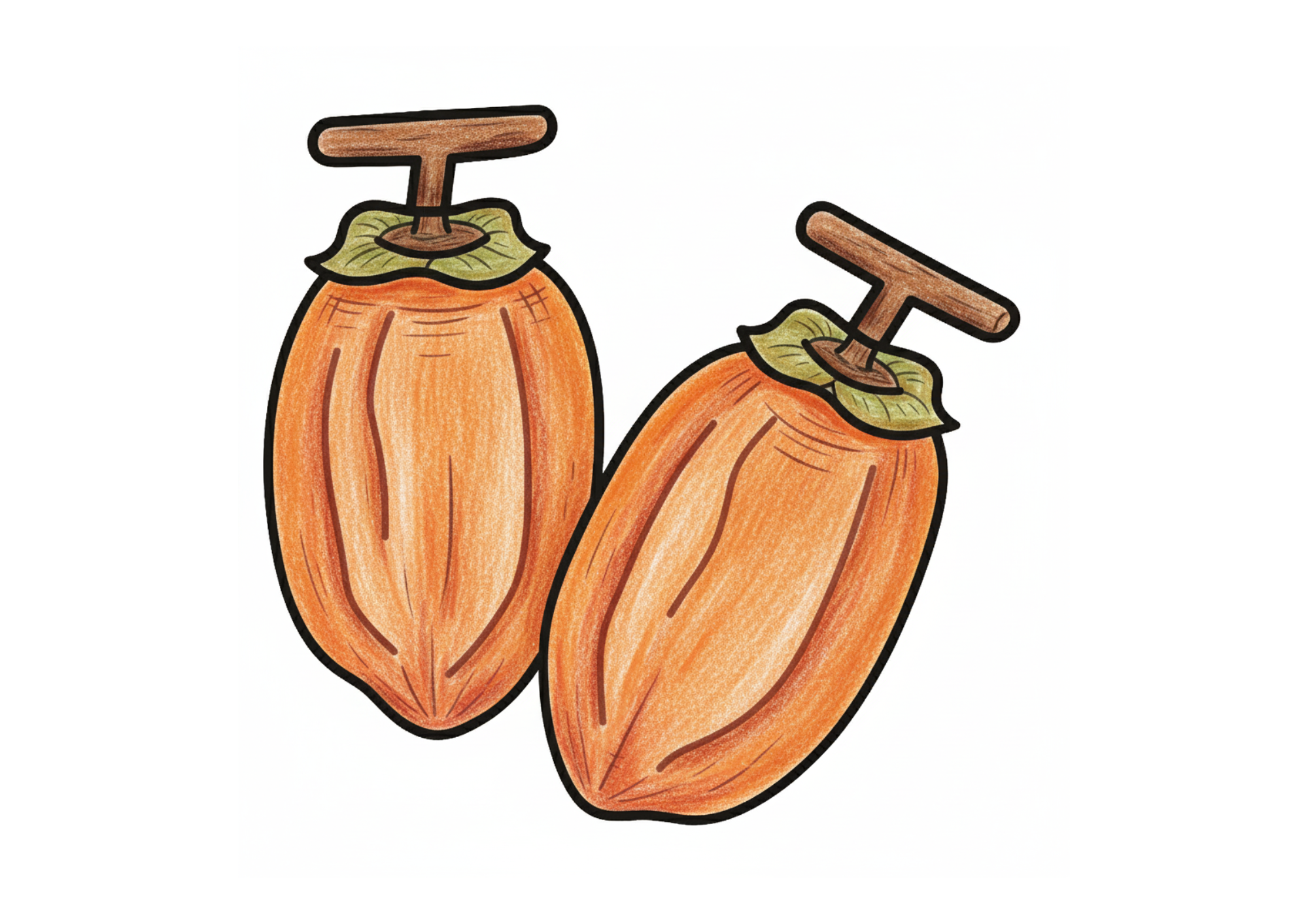 干し柿の無料ぬりえイラスト|高齢者向け|秋冬のちぎり絵素材|塗りやすい構図|ダウンロード