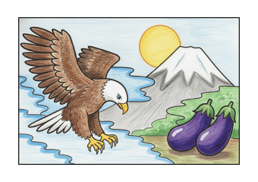 一富士二鷹三茄子の無料ぬりえイラスト｜高齢者向け｜縁起が良い・塗りやすい｜お正月ぬりえ｜ダウンロード