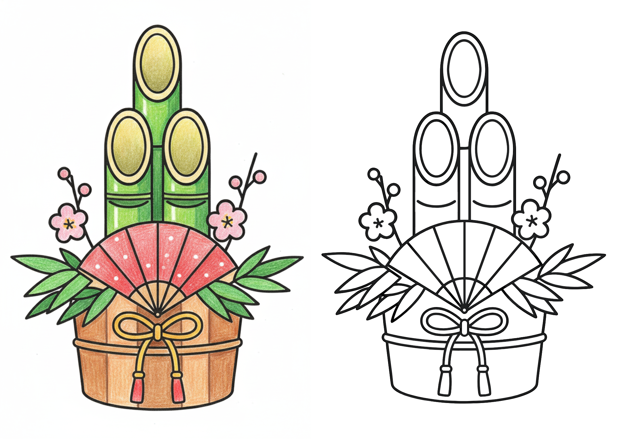 お正月の門松ぬりえ|季節を感じる和の飾り|高齢者向け無料ダウンロード