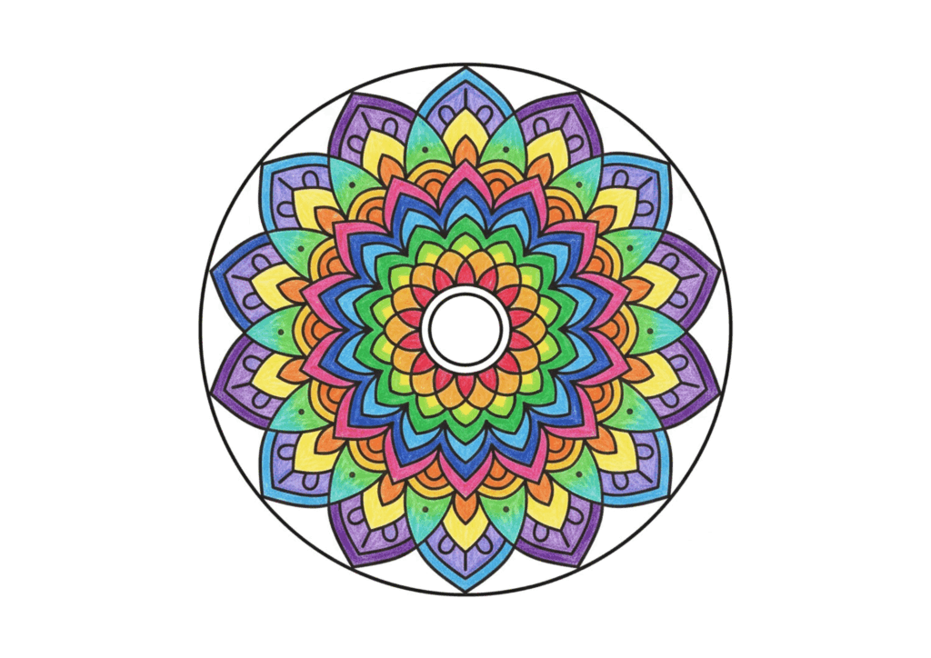 曼荼羅の無料ぬりえイラスト｜大人向け｜リラックス｜見本付き｜ダウンロード