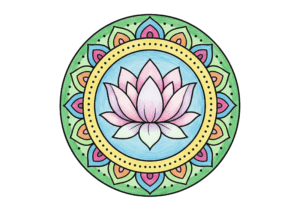 ハスの曼荼羅の無料ぬりえイラスト｜高齢者向け｜簡単で塗りやすい｜癒しの図柄｜ダウンロード
