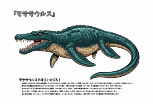 モササウルスのぬりえ｜幼児向け無料イラスト素材｜海の恐竜モチーフ