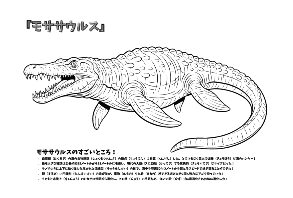 モササウルス恐竜図鑑塗り絵のアイキャッチ画像です